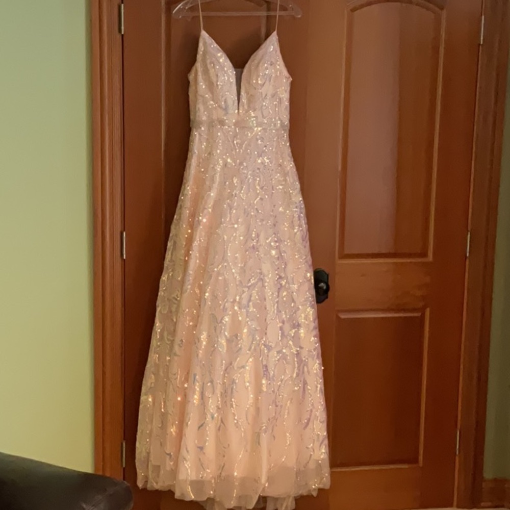 Elegant Pink Sequined Maxi Dress, Size Small